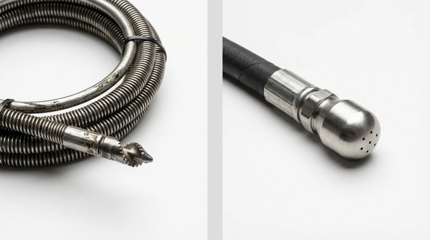 Drain snake cable and hydro jetting nozzle used for drain cleaning in Hudson, CO