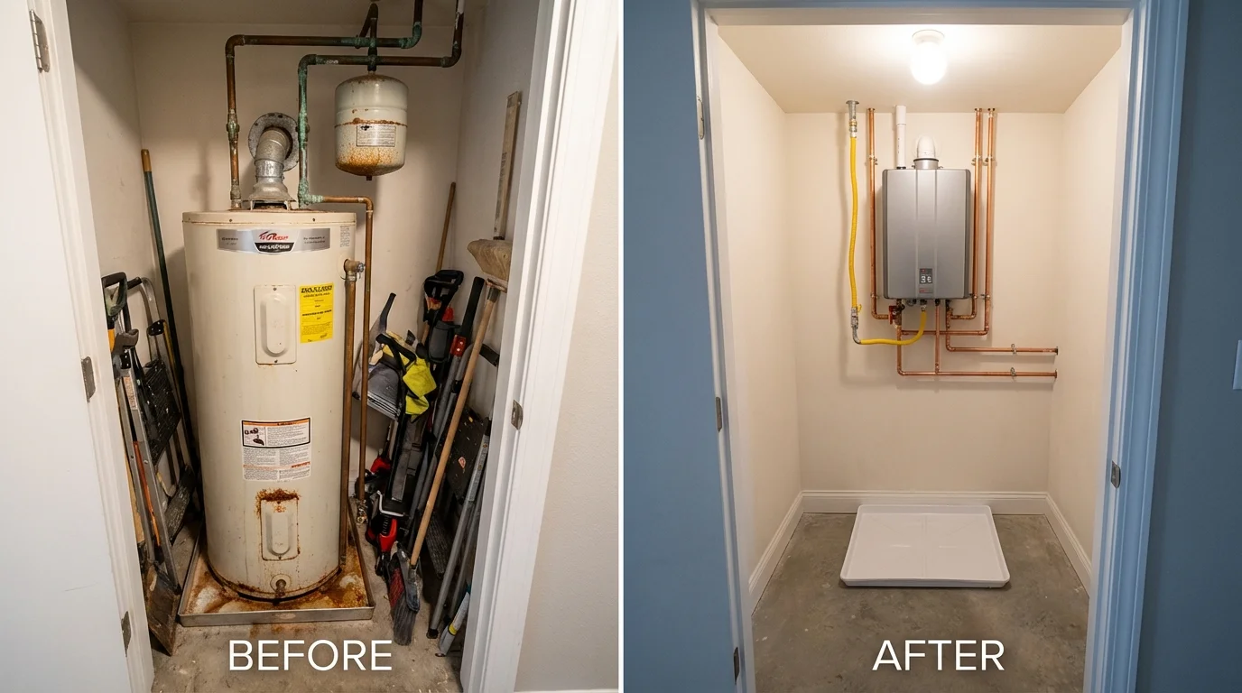 Tank water heater versus wall-mounted tankless unit comparison for Hudson, CO homeowners