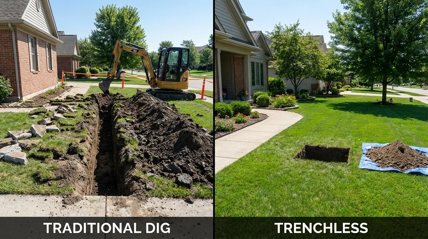 Trenchless sewer repair with minimal yard damage versus traditional excavation in Hudson, CO